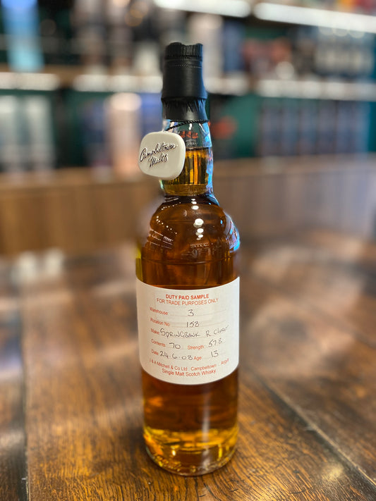 springbank 13 duty paid house for trade purpose only, warehouse:3,rotation no.158,700ml,57.8%,date24/6/08