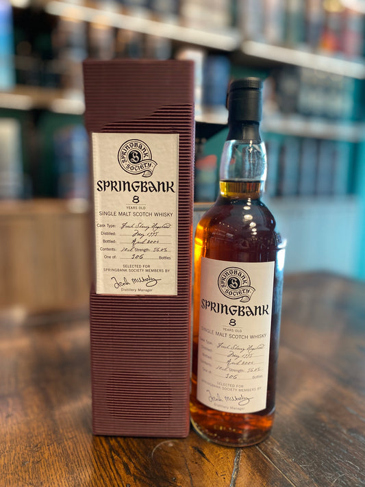 springbank 8years old single malt scotch whisky,cask type:fresh sherry,distilled may1995,bottled:April 2004,contents:700ml,strength:56%,one of 306botes